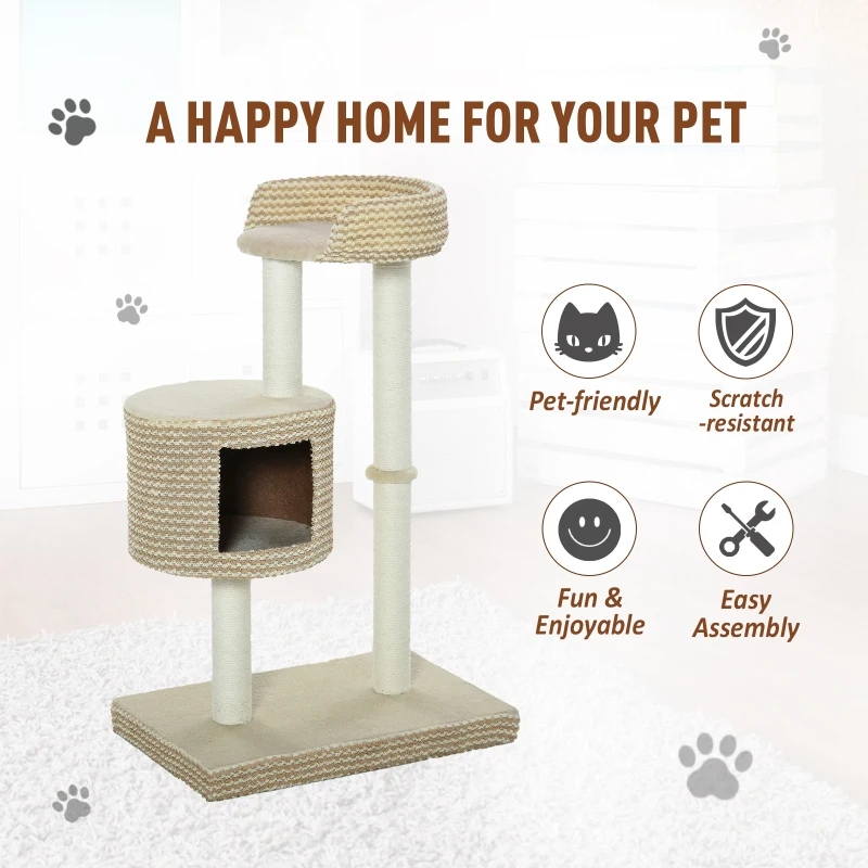 PawHut 96cm Multi-Level Cat Tree Tower Jute Scratching Post Activity Center Climbing Frame Kitten House Furniture Condo Perch