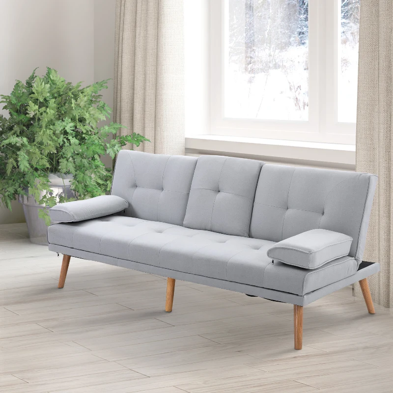 HOMCOM 3 Seater Sofa Bed Convertible Recliner Adjustable Back Thick Cushions w/ Armrest Middle Table Scandi Style Grey
