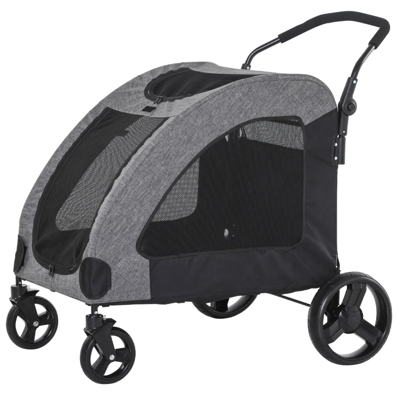 PawHut Dog Stroller 4 Wheels Pet Trolley Carrier Mesh Windows for Medium Large Dogs Traveling Grey