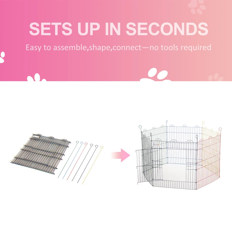 PawHut Pet Playpen Hexagon Dog Puppy Pen Crate Kennel Exercise Fence w/ Door Metal Indoor & Outdoor