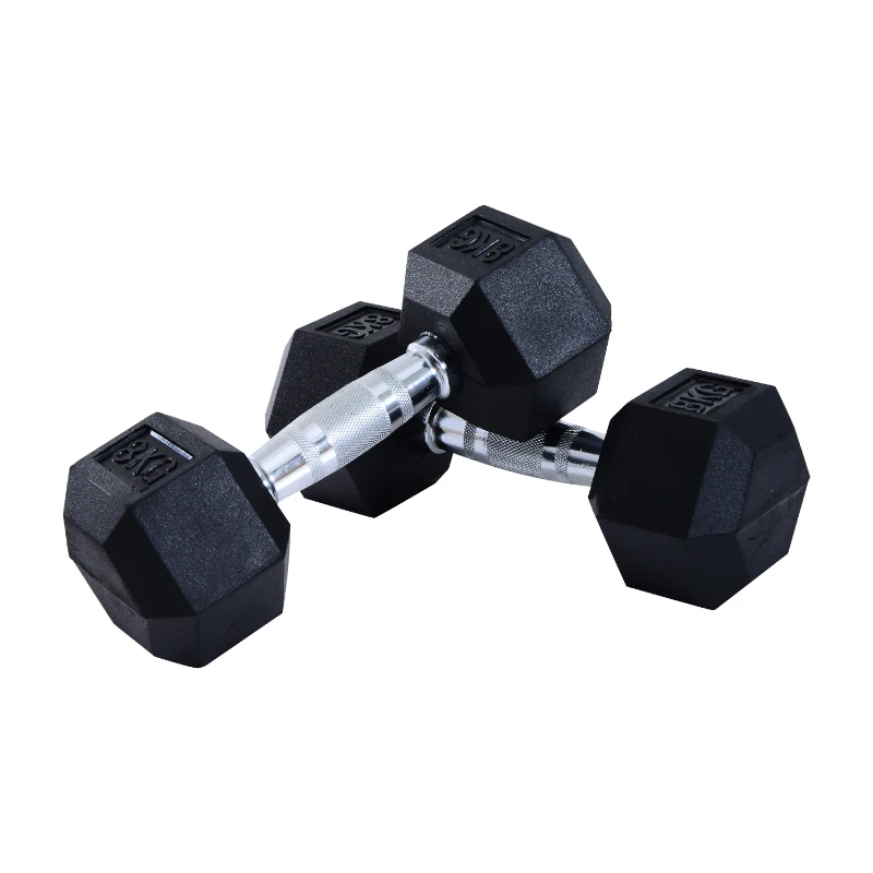 HOMCOM Rubber Dumbbell Sports Hex Weights Sets Home Gym Fitness Hexagonal Dumbbells Kit Weight Lifting Exercise (2 x 10kg)