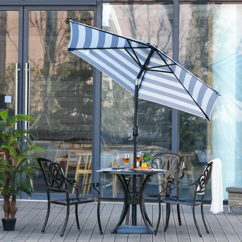 Outsunny Φ2.3m Patio Sun Umbrella Outdoor Market Table Parasol w/ Adjustable Angle 6 Ribs for Garden Backyard Pool Blue Stripe