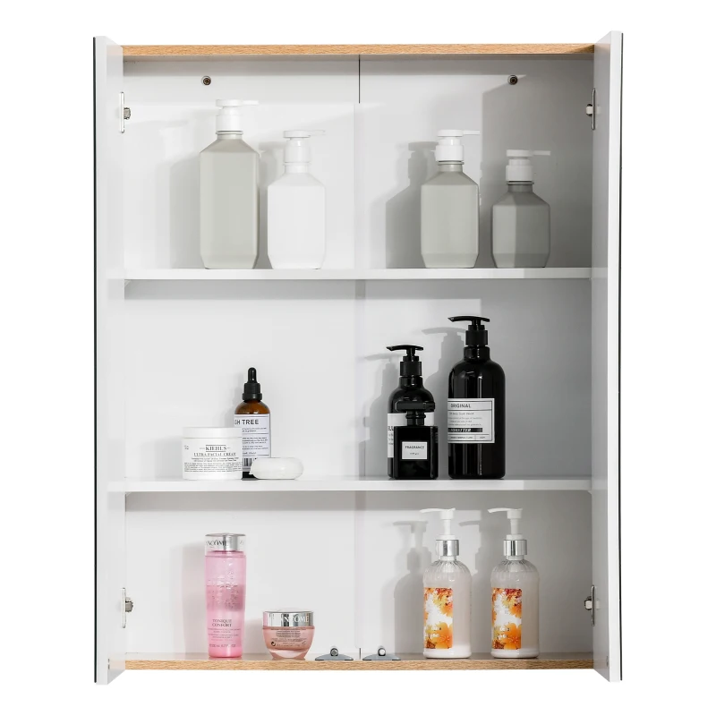 kleankin Bathroom Mirror Cabinet Wall Mounted Storage Cupboard with Double Door and Adjustable Shelves, White