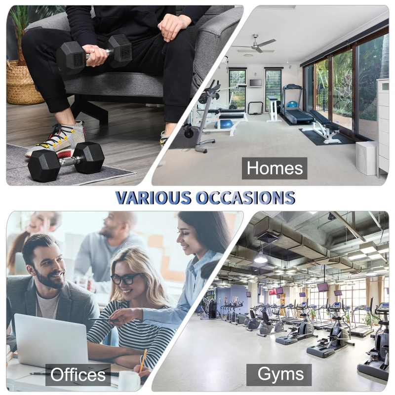 HOMCOM Rubber Dumbbell Sports Hex Weights Sets Home Gym Fitness Hexagonal Dumbbells Kit Weight Lifting Exercise (2 x 10kg)