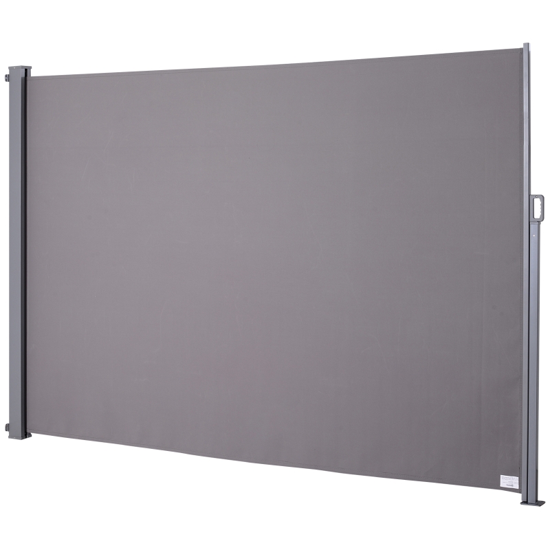 Outsunny Retractable Folding Side Awning Screen Fence Patio Garden Outdoor Privacy Divider with Steel Pole 300 L x 200 H cm Grey