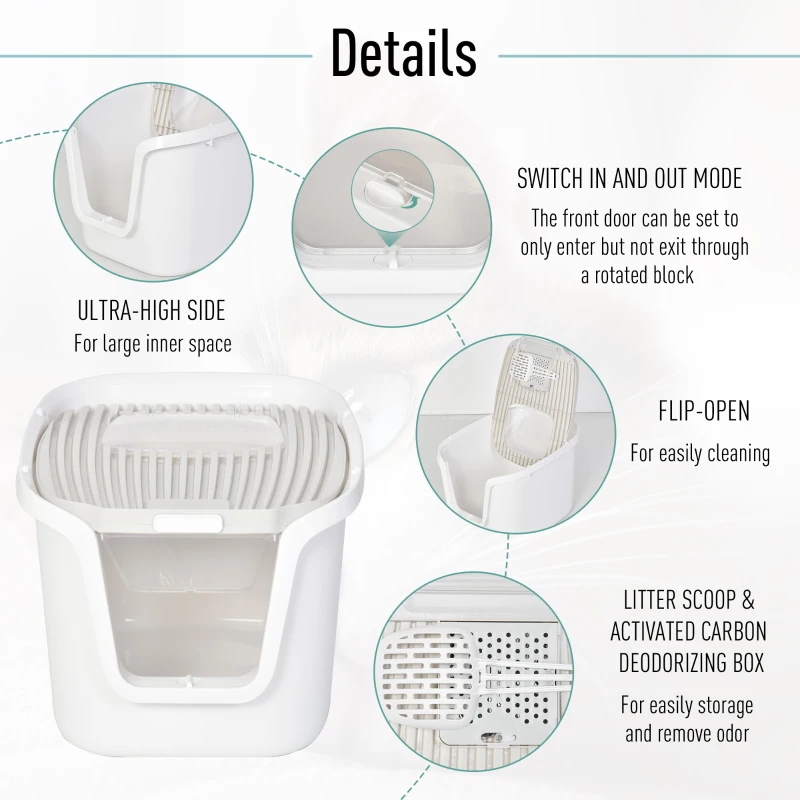 PawHut Cat Litter Box Cat House with Litter Scoop Two Door Design Cat furniture with Lifted Cover Large Space White