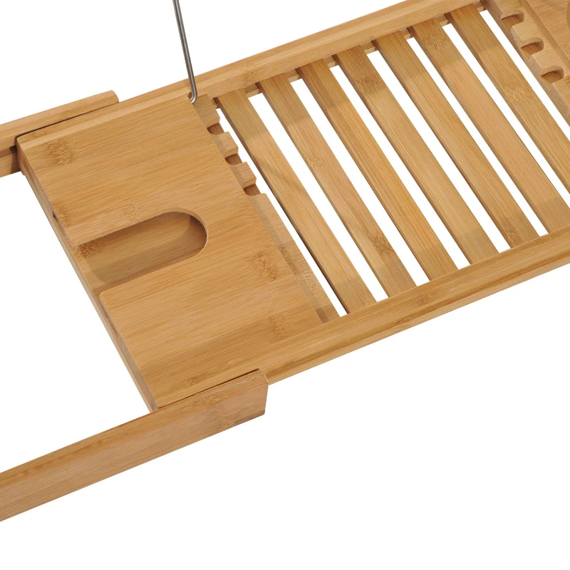 HOMCOM Extendable Bamboo Bathtub Shelf Rack Bath Caddy Tray Bathroom Storage