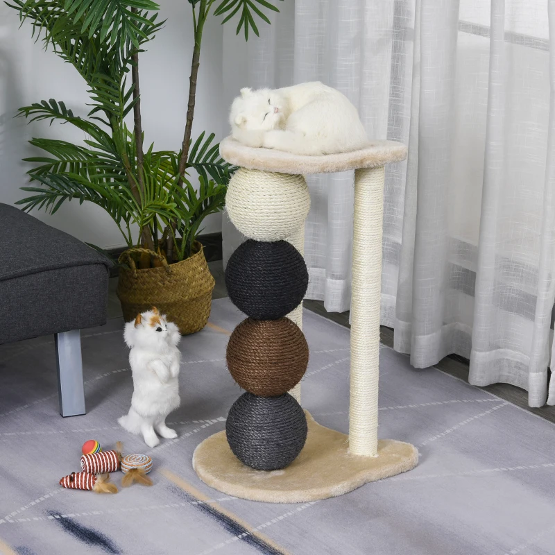 PawHut Luxury Plush Cat Tree Climbing Frame Activity Center with Sisal Scratching Posts Perches Scratching Balls, Beige
