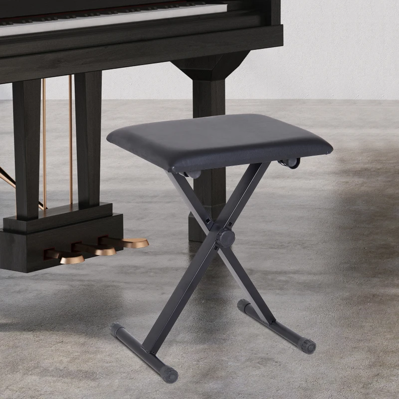 HOMCOM Foldable Keyboard Stool Padded Seat X Frame Chair Adjustable Height Piano Bench Black