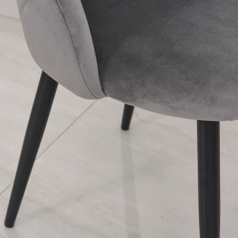 HOMCOM Nordic Armless Velvet Upholstered Dining Chair with Curved Backrest and Metal Legs Accent Leisure Chairs Set of 2, Grey