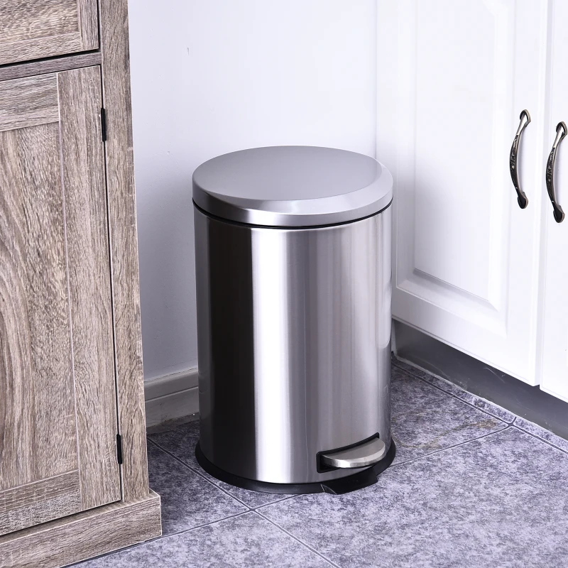 HOMCOM 20L T430 D29.2 x 44 H cm Step-on Trash Can Stainless Steel Round Garbage Bin Silent Gentle Open and Close Dustbin with Pedal