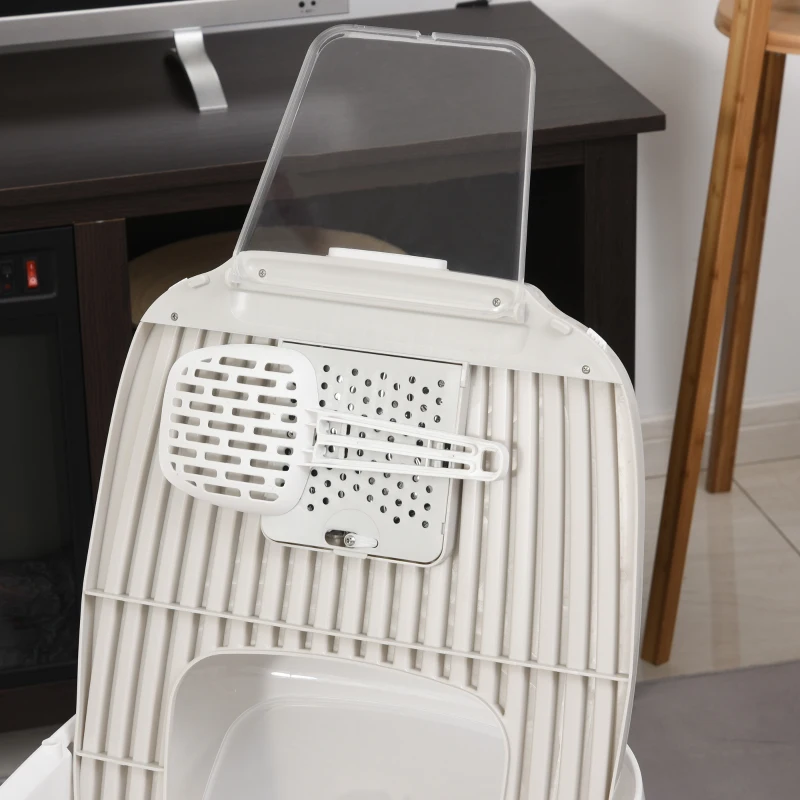 PawHut Cat Litter Box Cat House with Litter Scoop Two Door Design Cat furniture with Lifted Cover Large Space White