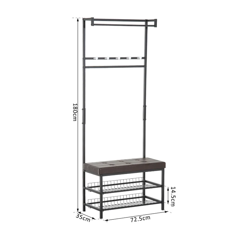 HOMCOM Coat Rack Entryway Coat Hanging Hat Bags Hook Storage Hallway Storage Shelf Footrest Bench Metal Multi Purpose