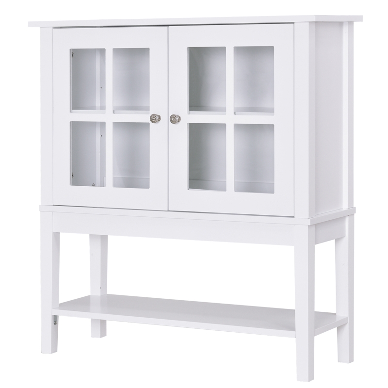 HOMCOM Modern Kitchen Sideboard Storage Cabinet Cupboard with 2 Glass Doors Adjustable Shelf for Dinning Room,Living Room, White