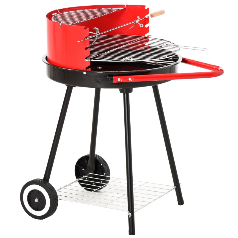 Outsunny New Outdoor BBQ Garden Charcoal Barbecue Cooking Grill Trolley with Wheel - Red