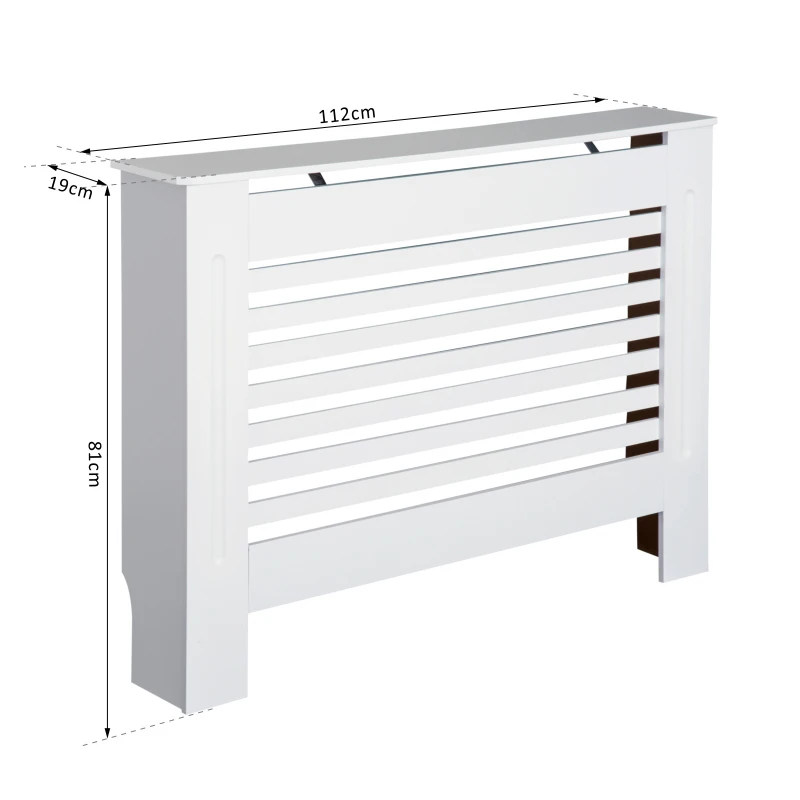 HOMCOM MDF Radiator Cover Wooden Cabinet Shelving Home Office Vertical Slattted Vent White  112L x 19W x 81H