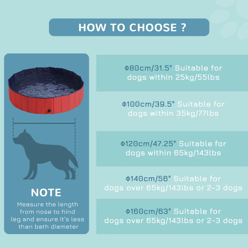 PawHut Foldable Dog Paddling Pool Pet Cat Swimming Pool Indoor/Outdoor Collapsible Summer Bathing Tub Shower Tub Puppy Washer (Φ140 x 30H (cm), Red)