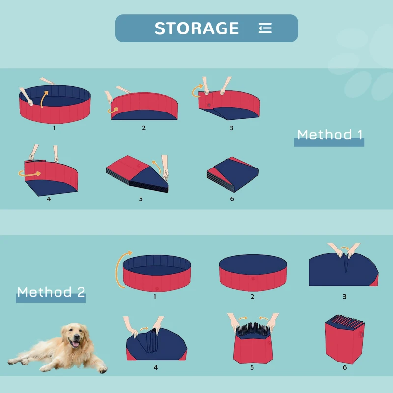 PawHut Foldable Dog Paddling Pool Pet Cat Swimming Pool Indoor/Outdoor Collapsible Summer Bathing Tub Shower Tub Puppy Washer (Φ140 x 30H (cm), Red)