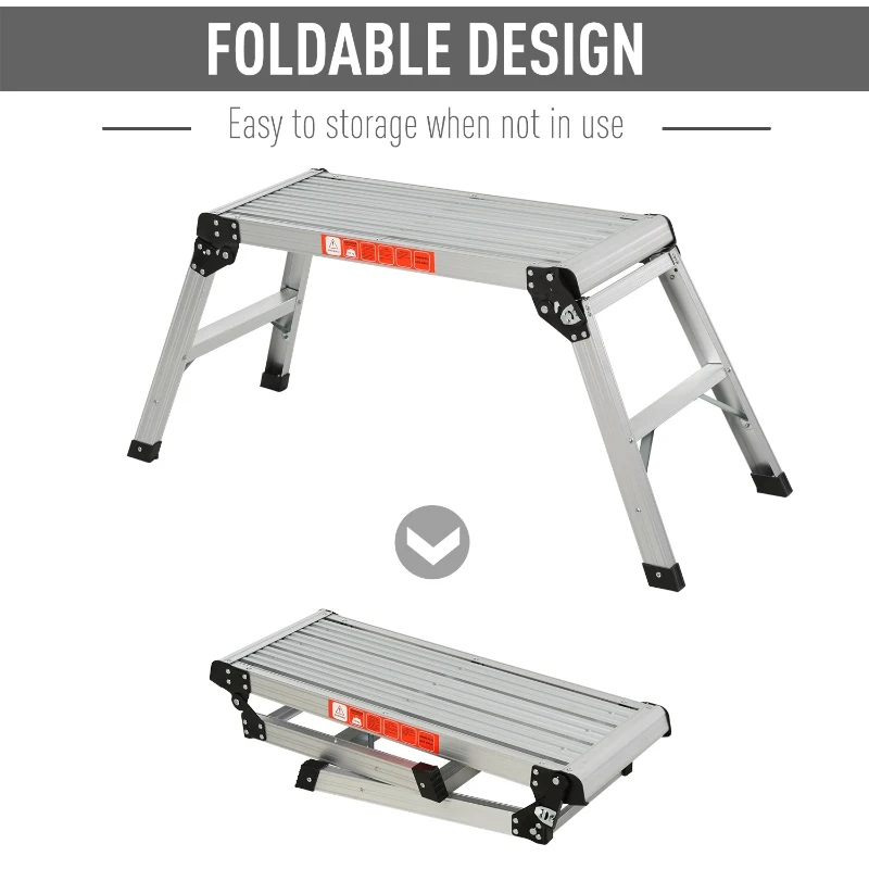 HOMCOM Folding Step Up Hop Up Fold Bench Stool Work Platform 2 Step Ladder Aluminum with Secure Locking 109Lx40Wx50Hcm 150kg