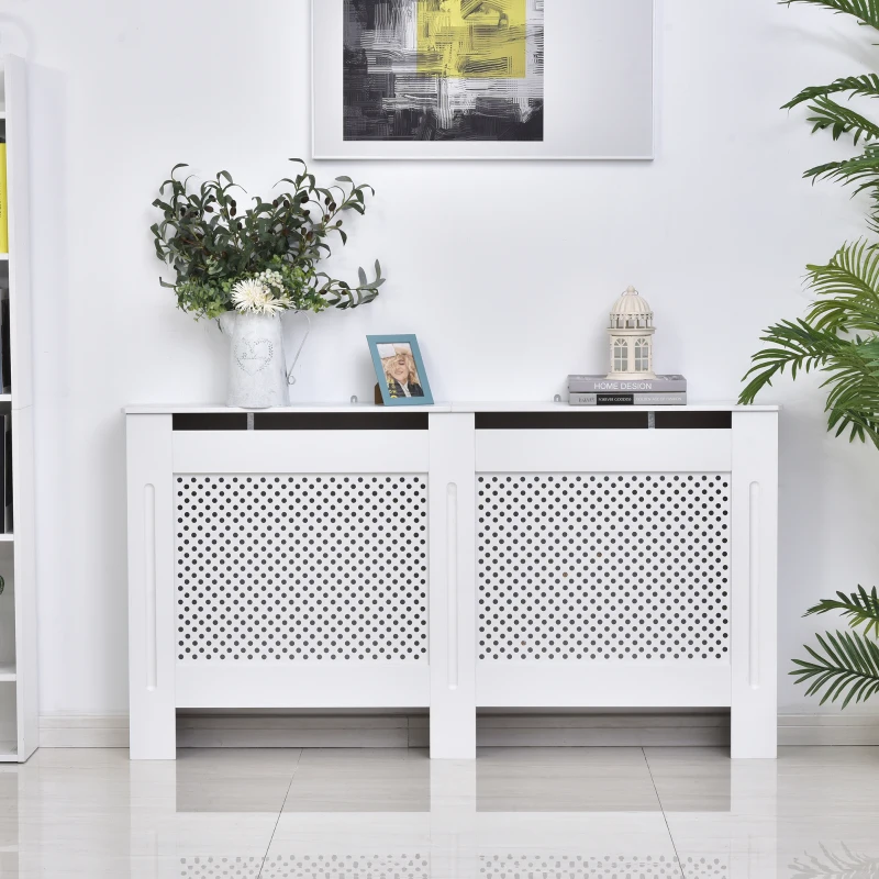 HOMCOM Wooden Radiator Cover Heating Cabinet Modern Home Furniture Grill Style White Painted (Large)