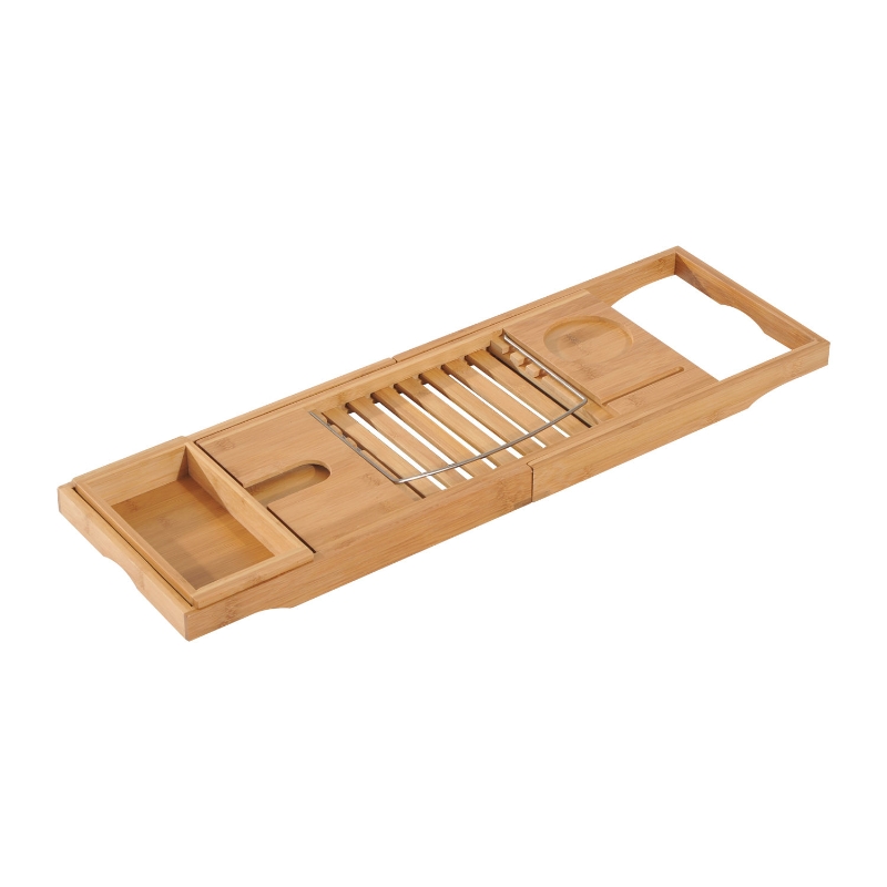 HOMCOM Extendable Bamboo Bathtub Shelf Rack Bath Caddy Tray Bathroom Storage