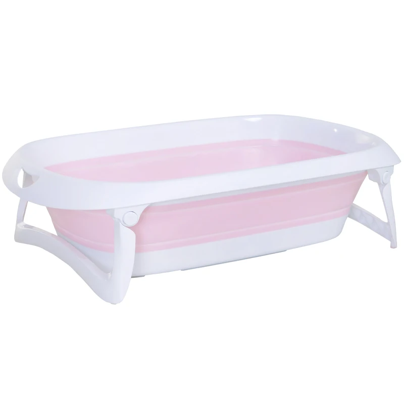 HOMCOM Folding Foldable Baby Bath Tub Toddler Kids Infant Safety Shower Slide Protection Comfortable Portable Pink