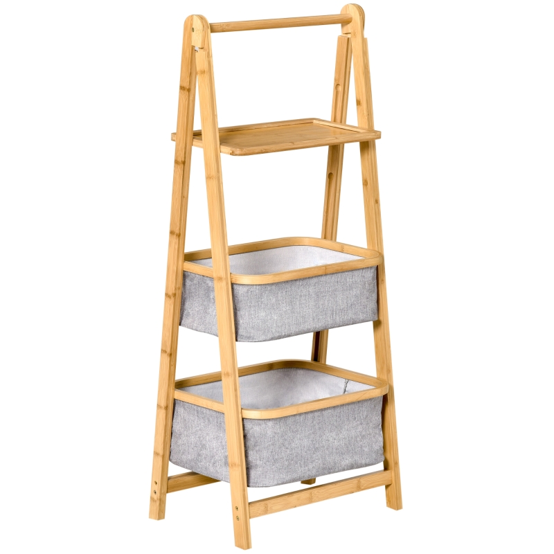 HOMCOM Ladder Storage Shelf 3-Tier Foldable Organizer Shelves Lightweight Space Saver for Living Room, Bedroom, Kitchen, Balcony