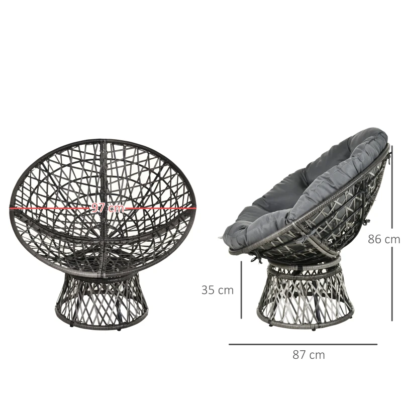 Outsunny 360° Swivel Rattan Papasan Moon Bowl Chair with Padded Cushion Oversized for Outdoor Indoor