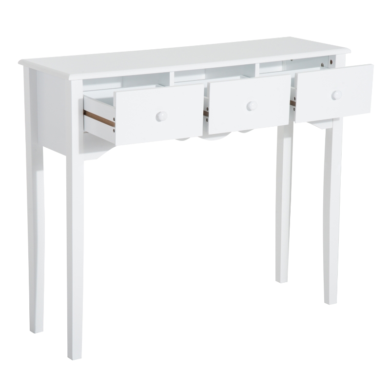 HOMCOM Console Table Modern Sofa Side Desk with 3 Drawers for Living Room Entryway Bedroom White