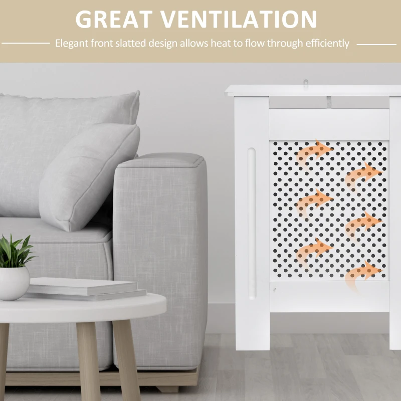 HOMCOM Wooden Radiator Cover Heating Cabinet Modern Home Furniture Grill Style White Painted (Medium)