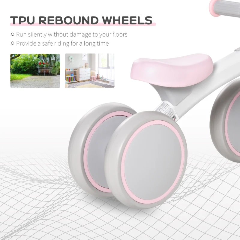 HOMCOM Baby Balance Bike Ride On Walker Push Bike Quick Release Kids Toddler First Bike Birthday Toy Gift for 1-3 Years Pink