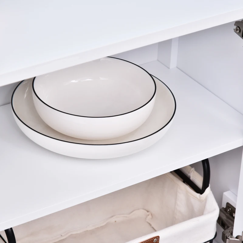 HOMCOM Modern Kitchen Sideboard Storage Cabinet Cupboard with 2 Glass Doors Adjustable Shelf for Dinning Room,Living Room, White