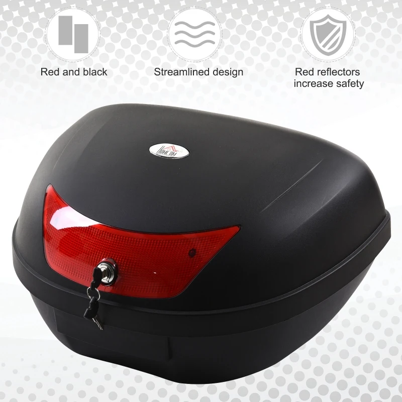 HOMCOM 48L Motorcycle Trunk Travel Luggage Storage Box Motorbike Accessory Large Storage Space For 2 Half Helmet - Black