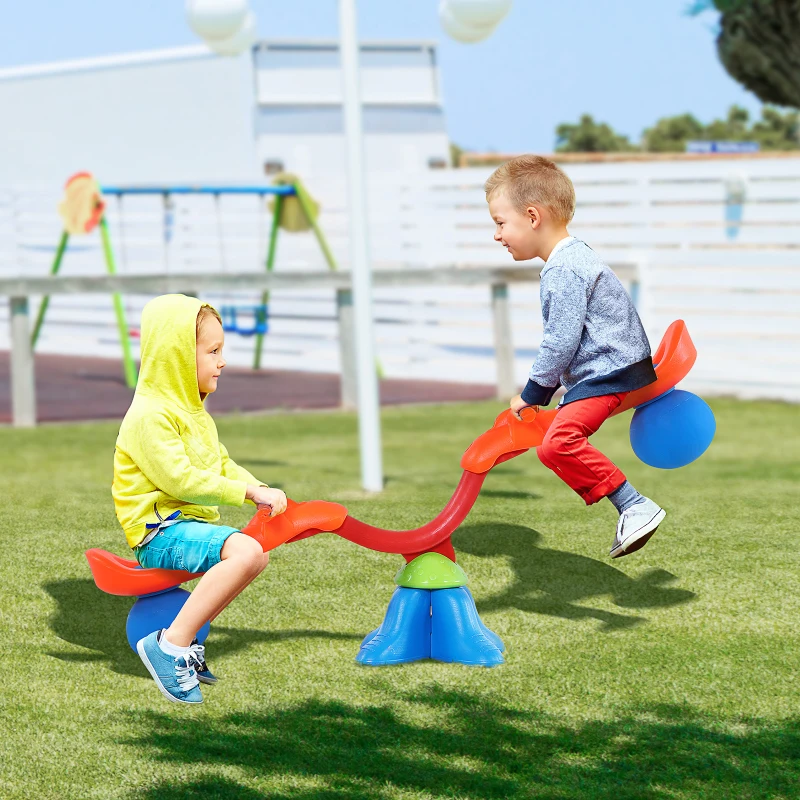HOMCOM Kids Spinning Seesaw 360° Rotation Swivel Playground Equipment Children Indoor Outdoor Party Toy - Orange&Blue