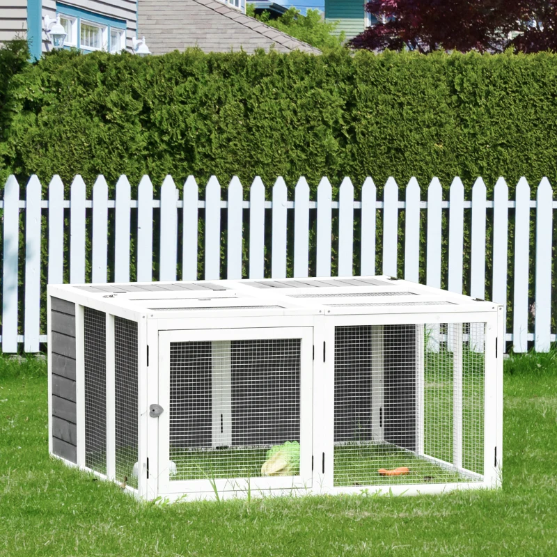 PawHut Rabbit Hutch Small Animal Guinea Pig House Ferret Bunny Cage Duck House Rabbit Hideaway Chinchilla Cage Outdoor Indoor Backyard with Openable Roof Grey 120x120x60cm