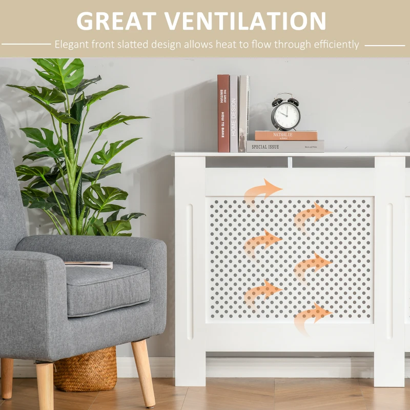 HOMCOM Wooden Radiator Cover Heating Cabinet Modern Home Furniture Grill Style White Painted (Large)
