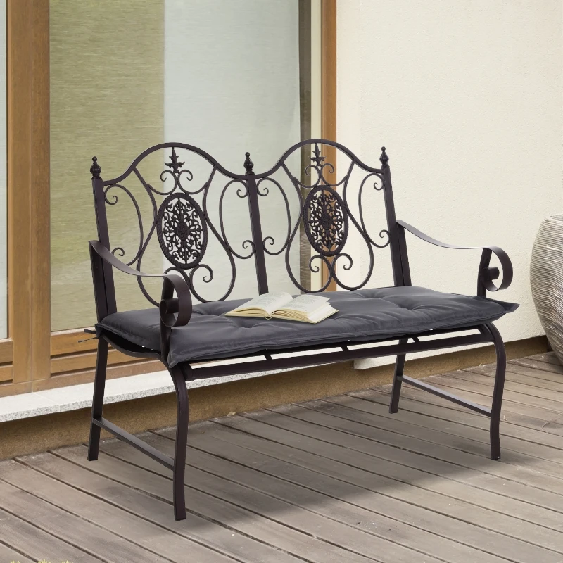 Outsunny 2 PCS Patio Bench Swing Chairs Garden Chairs Double Seat 5cm Thickened Cushion Mat Dark Grey