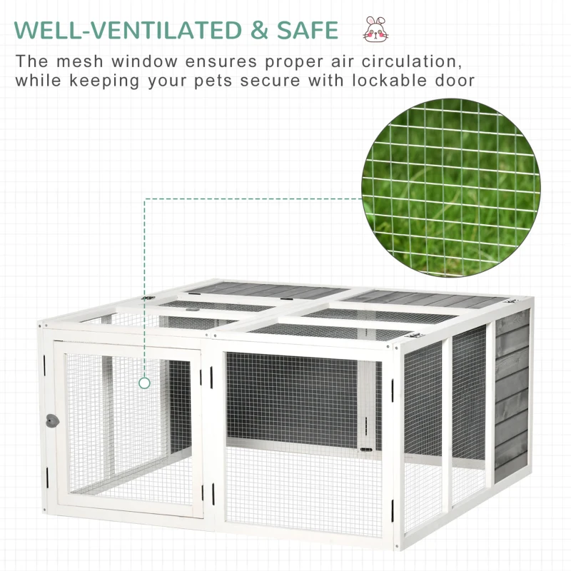 PawHut Rabbit Hutch Small Animal Guinea Pig House Ferret Bunny Cage Duck House Rabbit Hideaway Chinchilla Cage Outdoor Indoor Backyard with Openable Roof Grey 120x120x60cm