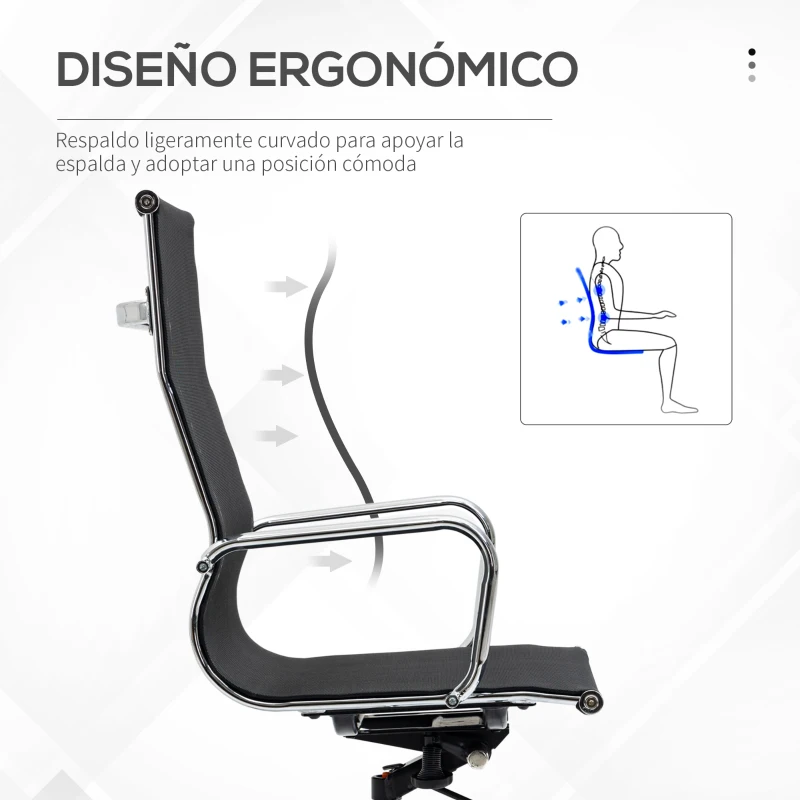 Vinsetto Silla de Escritorio Ergonómica Tela de Texteline Transpirable Silla de Oficina Giratoria con Altura Ajustable Reposabrazos y Respaldo Alto 56x59x110-120 cm Negro
