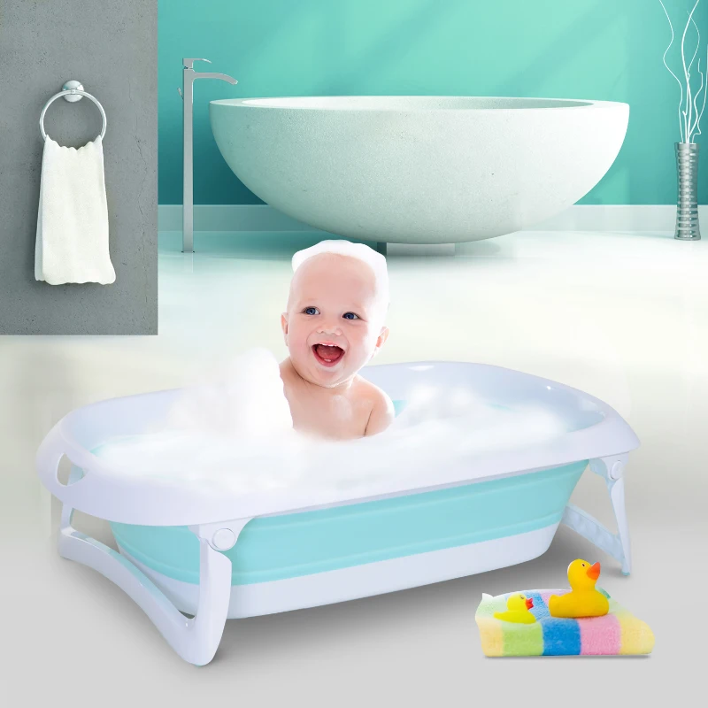 HOMCOM Folding Baby Bath Tub Slide Protection Safety Shower Portable Bathing Non-Slip