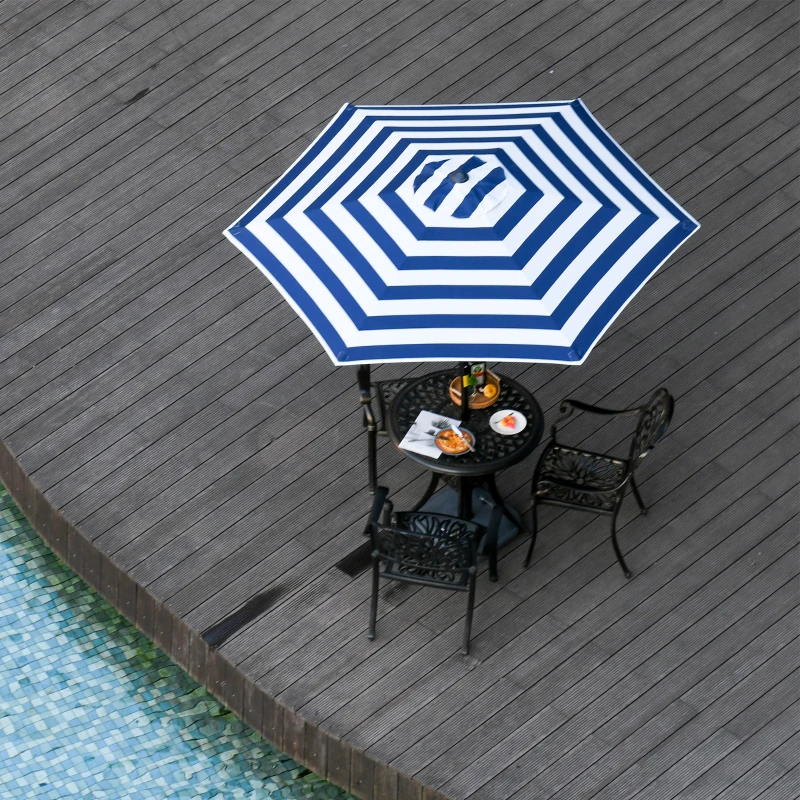 Outsunny Φ2.3m Patio Sun Umbrella Outdoor Market Table Parasol w/ Adjustable Angle 6 Ribs for Garden Backyard Pool Blue Stripe