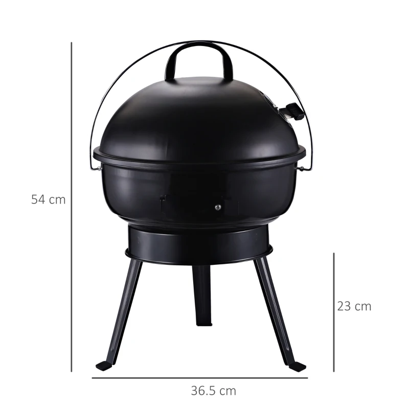 Outsunny Portable Small Charcoal Grill Barbecue BBQ Mini Tabletop Picnic Cooking Smoker Family Party Camping with Grid Tripod - Black