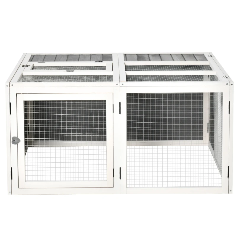 PawHut Rabbit Hutch Small Animal Guinea Pig House Ferret Bunny Cage Duck House Rabbit Hideaway Chinchilla Cage Outdoor Indoor Backyard with Openable Roof Grey 120x120x60cm