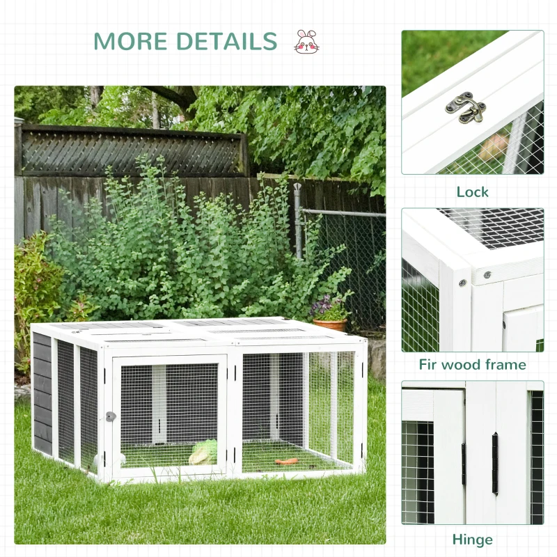 PawHut Rabbit Hutch Small Animal Guinea Pig House Ferret Bunny Cage Duck House Rabbit Hideaway Chinchilla Cage Outdoor Indoor Backyard with Openable Roof Grey 120x120x60cm
