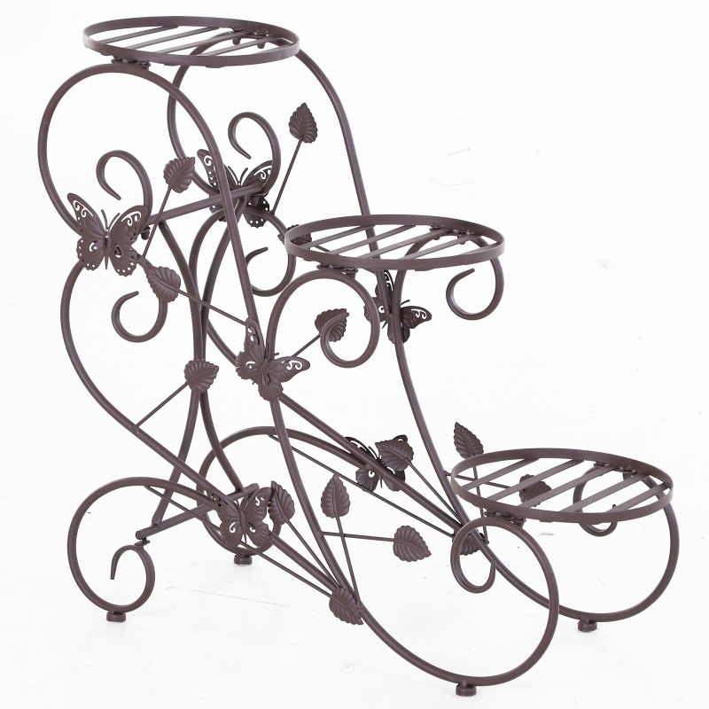 Outsunny 3-tier Metal Flower Pot Stand Display Rack Unit Indoor Outdoor Home Decor Bronze
