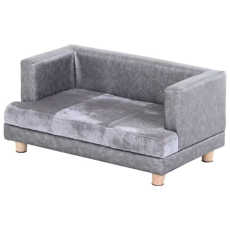 PawHut Pet Sofa Dog Bed Couch Wooden Frame Plush Cover Foam Cushion Puppy Kitten Lounge For Small Dog Cat 68 x 41 x 32 cm