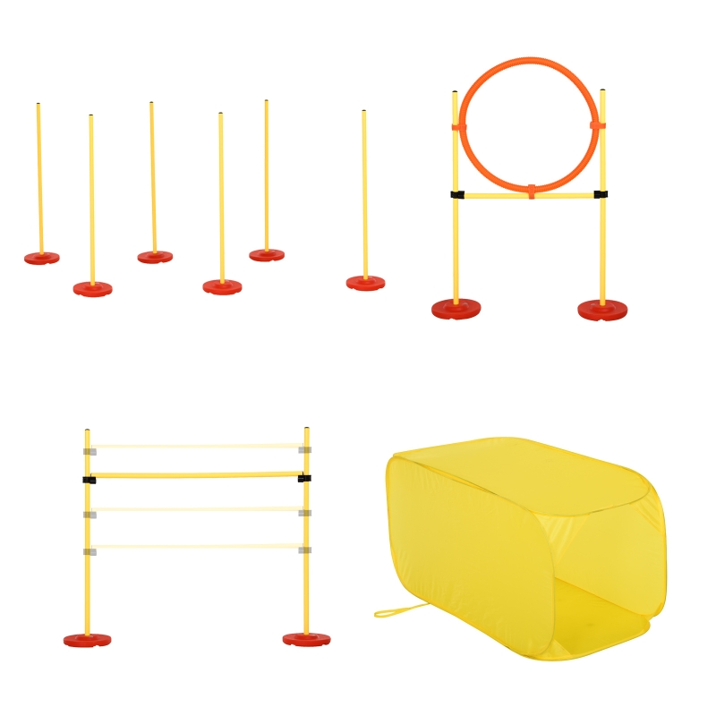 Pawhut Portable Pet Agility Training Obstacle Set for Dogs w/ Adjustable High Jumping Pole, Jumping Ring, Turnstile poles, Tunnel
