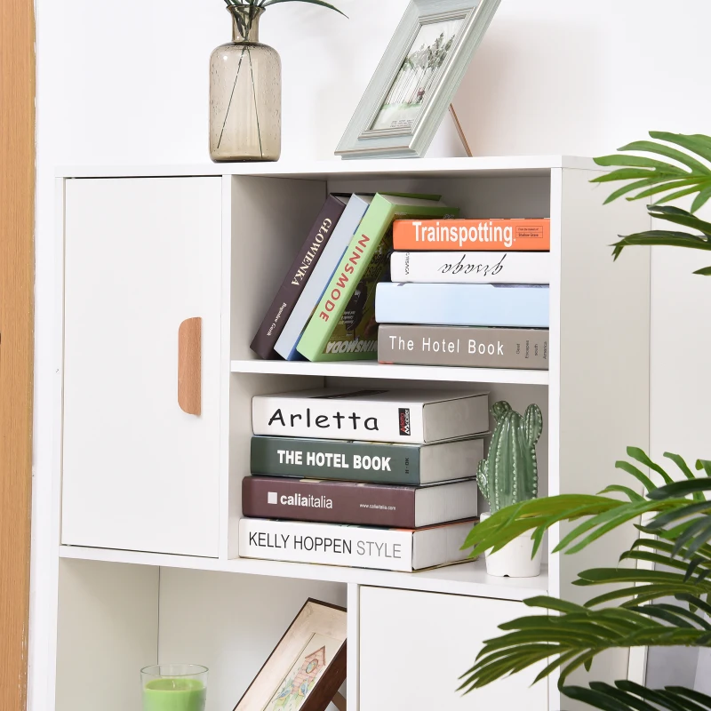 HOMCOM Sideboard Bookshelf Free Standing Bookcase Shelves Unit Display Storage Cabinet Wooden Leg w/ Two Doors White