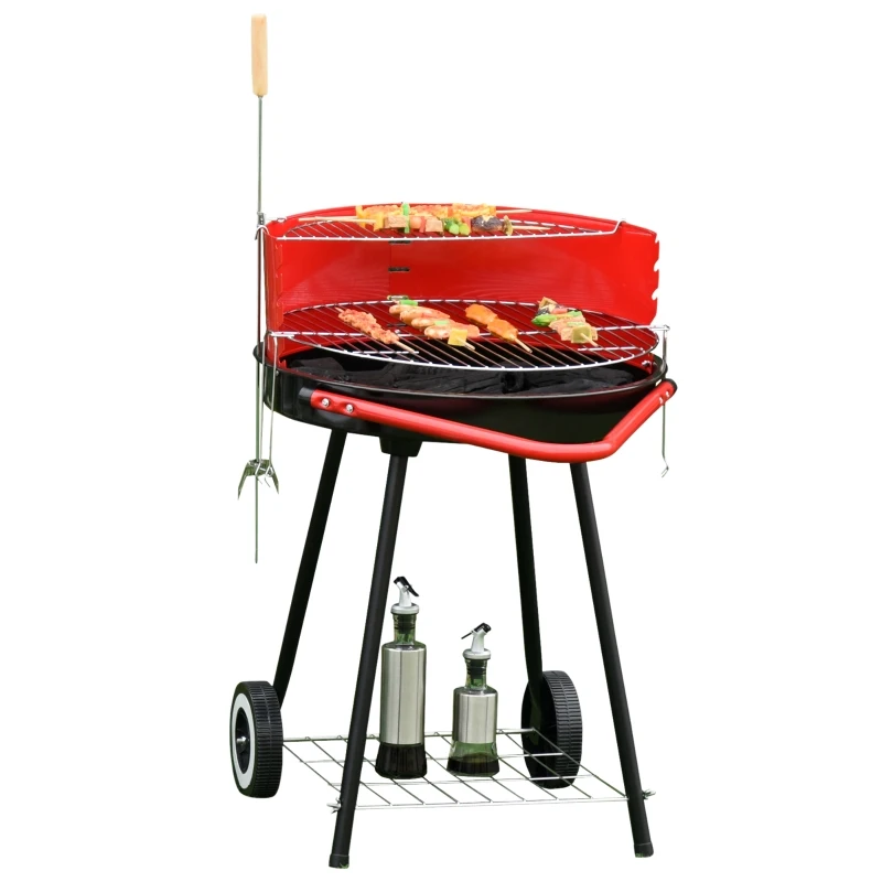 Outsunny New Outdoor BBQ Garden Charcoal Barbecue Cooking Grill Trolley with Wheel - Red