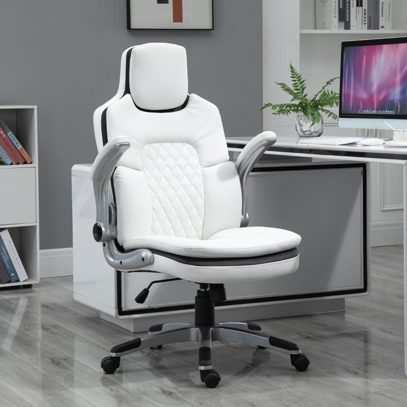 Vinsetto High Back Office Chair 360° Swivel Rocking Height Adjustable with Adjustable Armrest PU Leather White